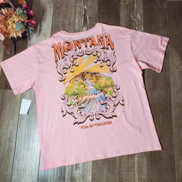 NWT FREEZE Embroidered Women's Size XL Pink Montana Graphic Tee T-Shirt - Picture 1 of 14